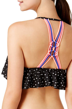 California Waves Black/White Space Dot Macramé back Bikini Top thumbnail 1