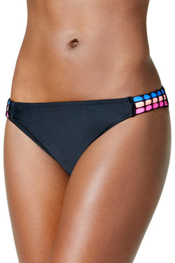 California Waves Crochet Trim Hipster Bikini Bottom in Black thumbnail 1