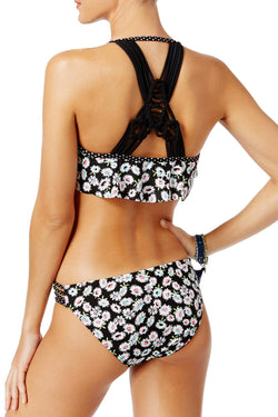 California Waves Juniors' Daisy Duke Racerback Flounce Bikini Top in Black/Neon thumbnail 4