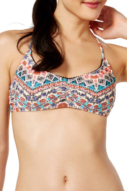 California Waves Multicolor Tribal Print Lace-Up Bralette Bikini Top thumbnail 1