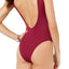California Waves Ribbed Lace Up Cheeky High Leg Swimsuit in Sangria