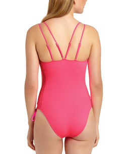 California Waves Ribbed One-piece Swimsuit Pink Shock thumbnail 4