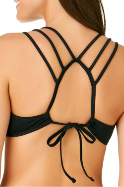 California Waves Ribbed Strappy Back Bralette Bikini Top in Black thumbnail 3