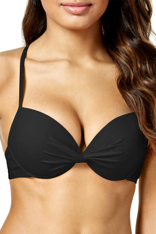 California Waves Twist Front Underwire PushUp Bikini Top in Black