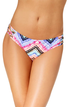 California Waves Under The Sun Printed Strappy Bikini Bottom in Multicolor thumbnail 2
