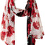 Calvin Klein Barn Red Color Block Floral Poly Chiffon Scarf