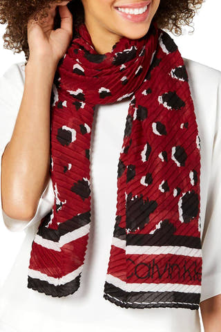 Calvin Klein Barn Red Leopard Pleated Scarf