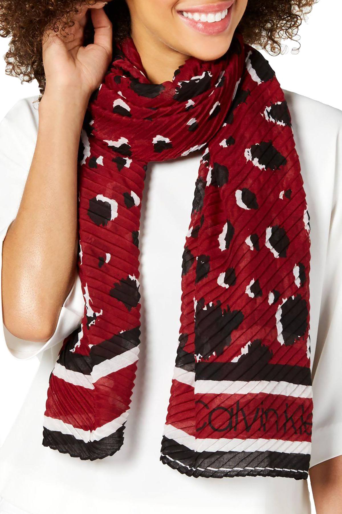 Calvin Klein Barn Red Leopard Pleated Scarf