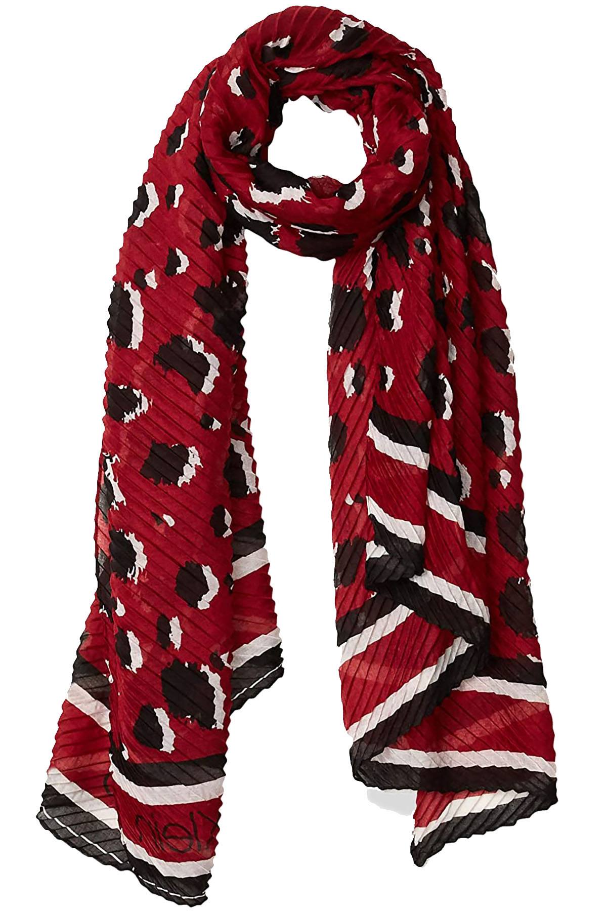 Calvin Klein Barn Red Leopard Pleated Scarf