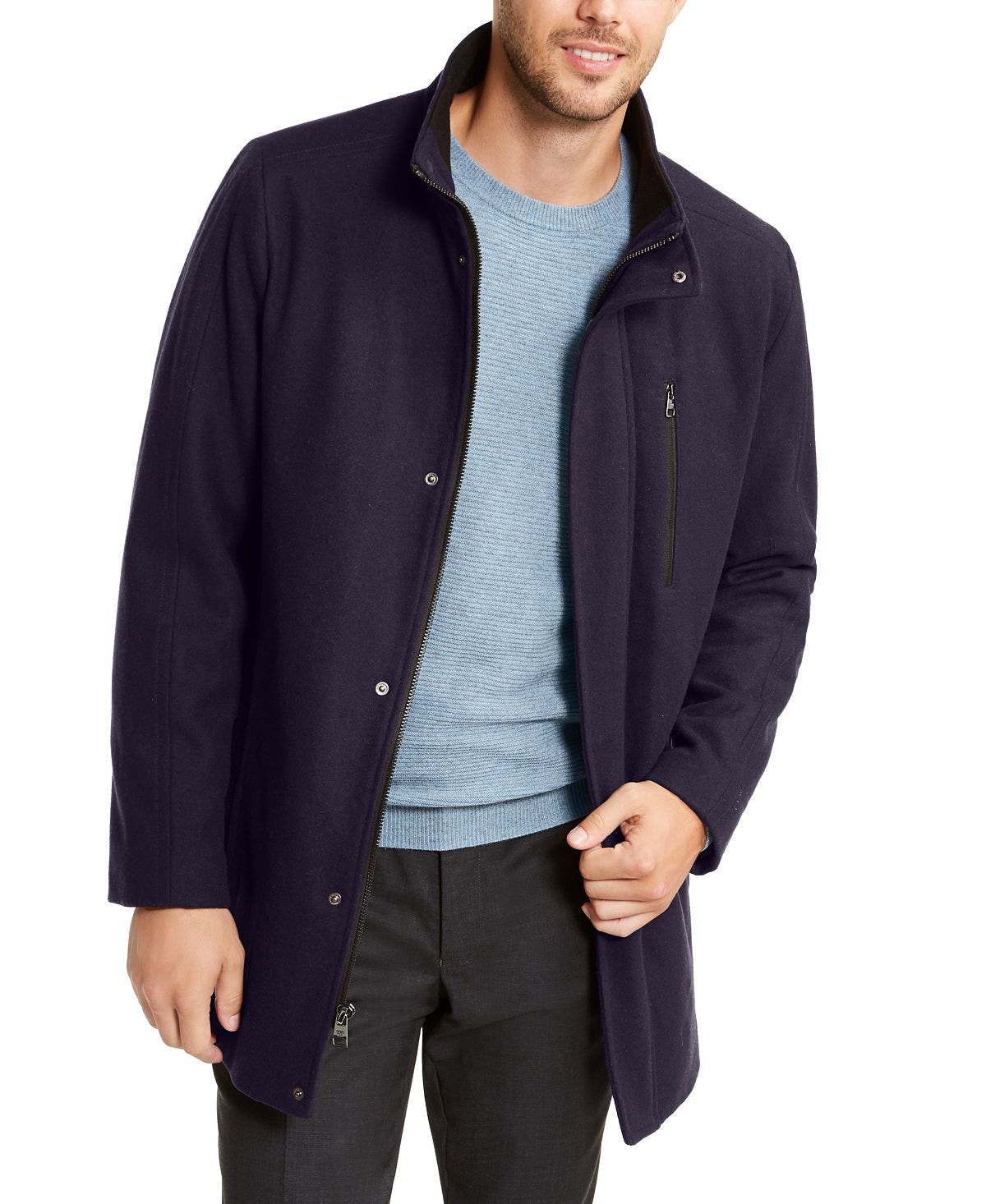 Calvin Klein Big & Tall Classic Wool Overcoat True Navy