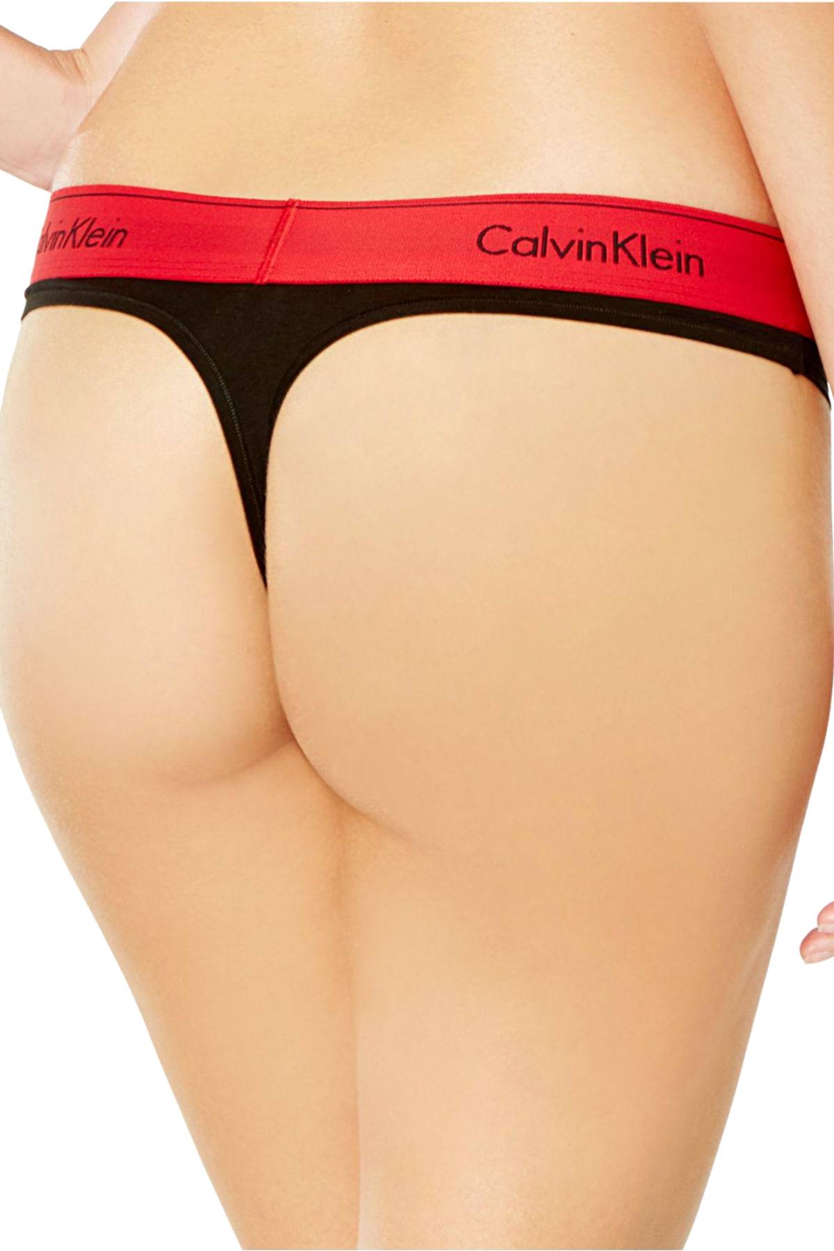 Calvin Klein Black/Empower-Red Modern Cotton Thong