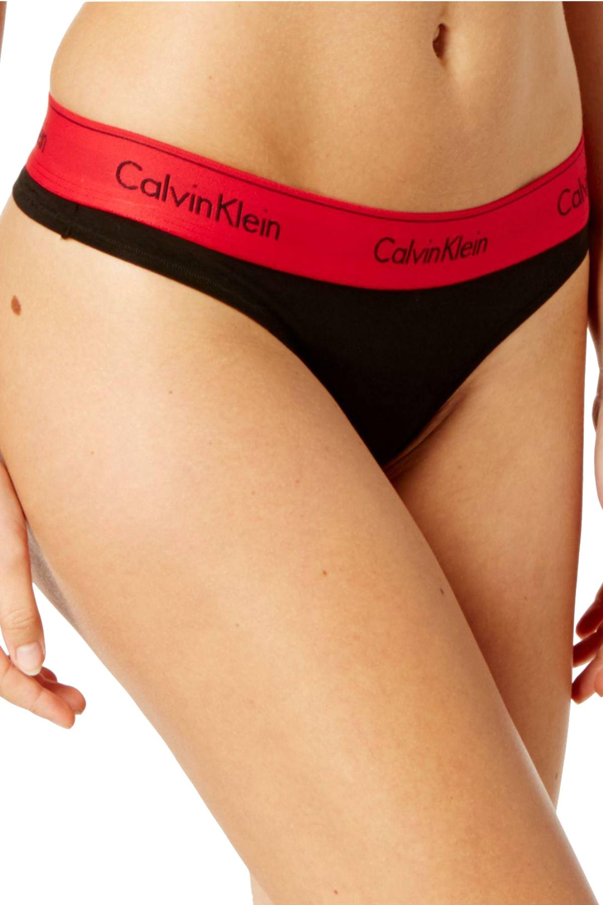 Calvin Klein Black/Empower-Red Modern Cotton Thong