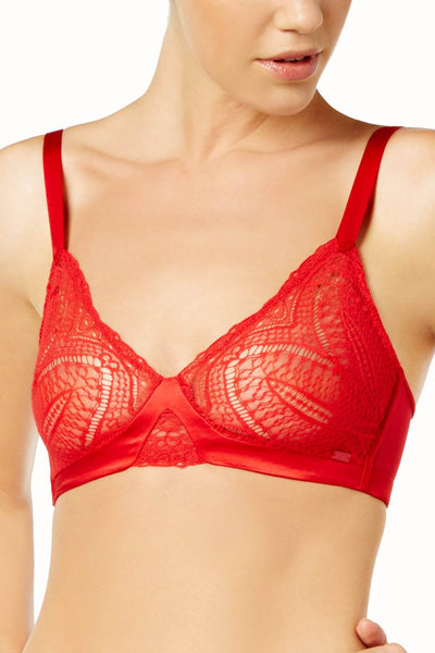 Calvin Klein Black Label Audacious Unlined Lace/Satin Bralette in Empower Red