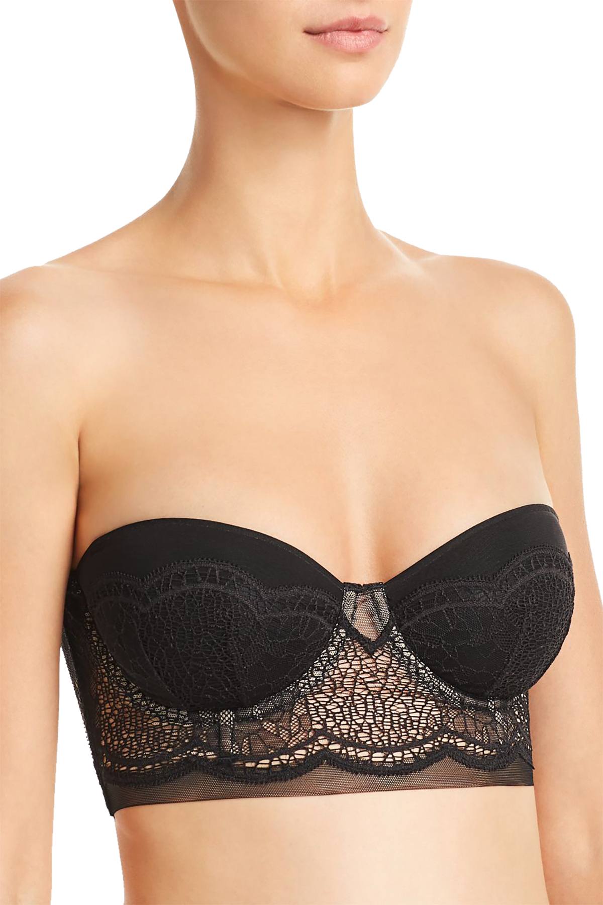 Calvin Klein Black Label Crackled Lace Lightly Lined Strapless Demi Bra in Black