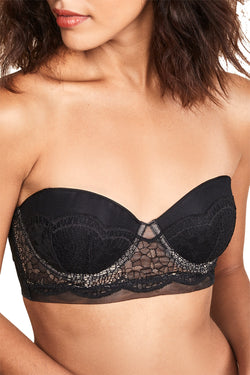 Calvin Klein Black Label Crackled Lace Lightly Lined Strapless Demi Bra in Black thumbnail 4