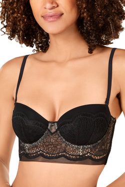 Calvin Klein Black Label Crackled Lace Lightly Lined Strapless Demi Bra in Black thumbnail 3