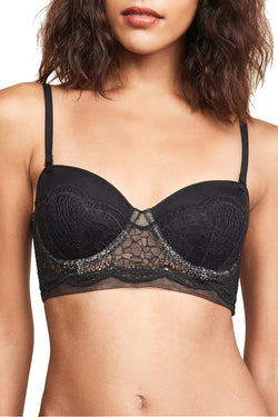 Calvin Klein Black Label Crackled Lace Lightly Lined Strapless Demi Bra in Black thumbnail 2