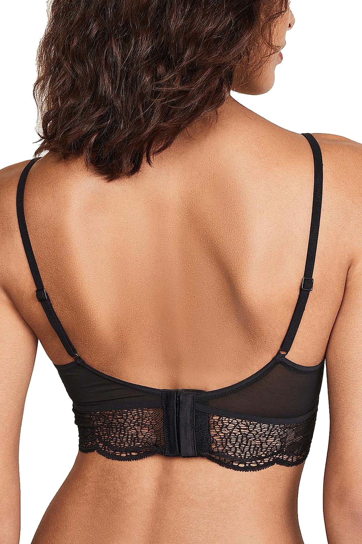 Calvin Klein Black Label Crackled Lace Triangle Bralette in Black