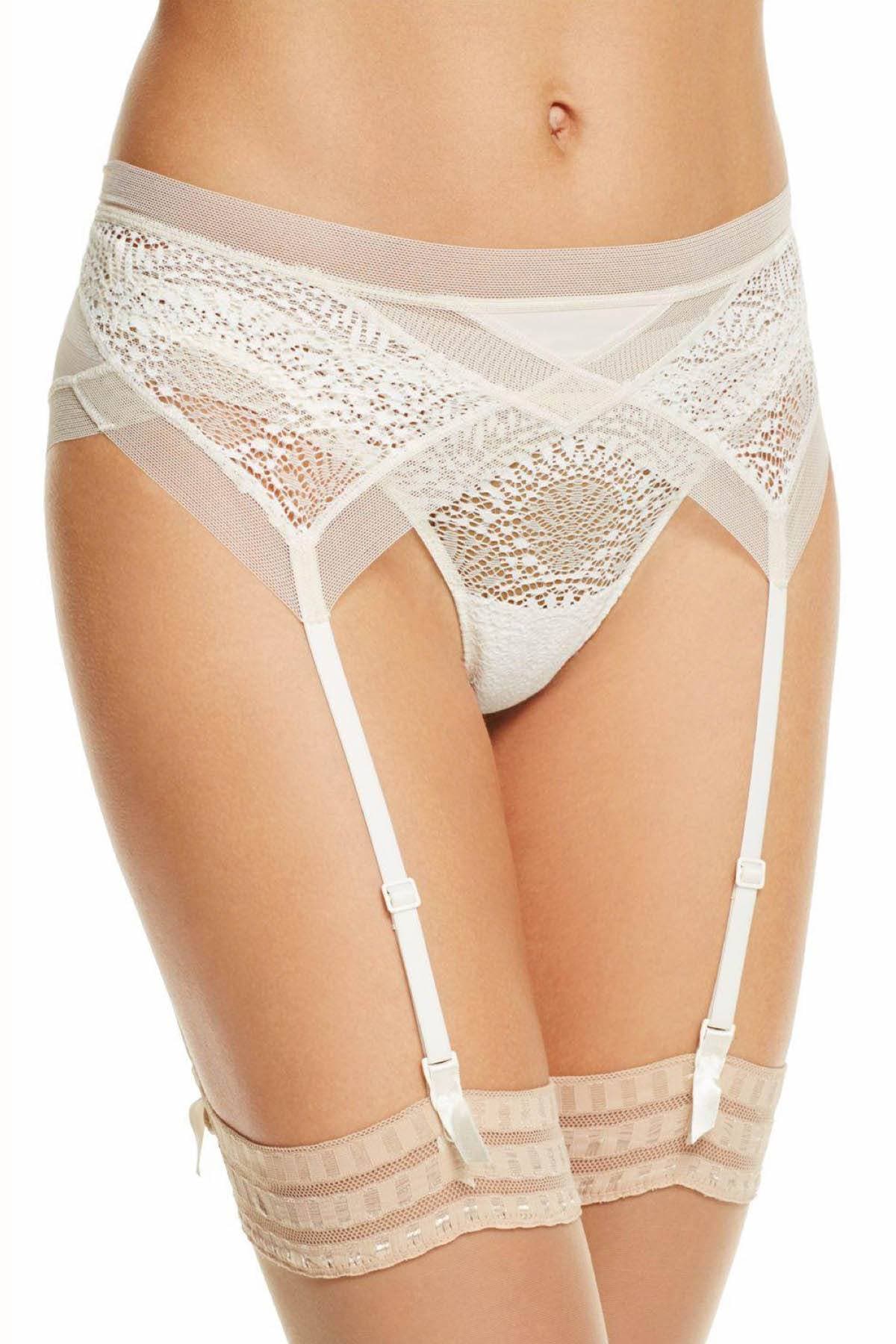 Calvin Klein Black Label Endless Sheer Lace Garter Belt in Ivory