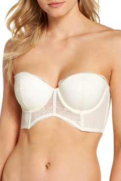 Calvin Klein Black Label Rose Lace Strapless Longline Bra in Ivory thumbnail 3