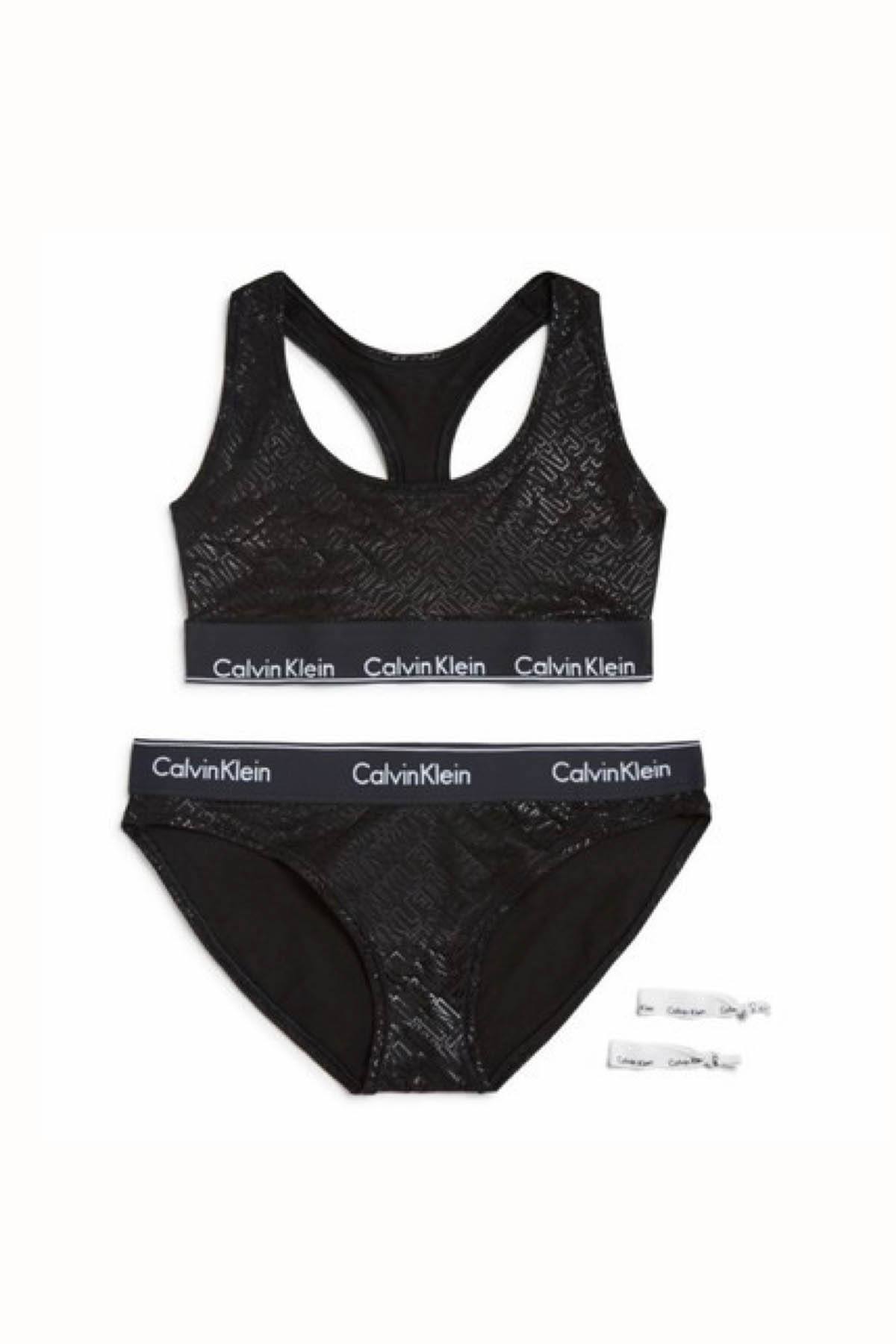 Calvin Klein Black Logo Modern Bralette, Bikini & Hair Tie Set – CheapUndies