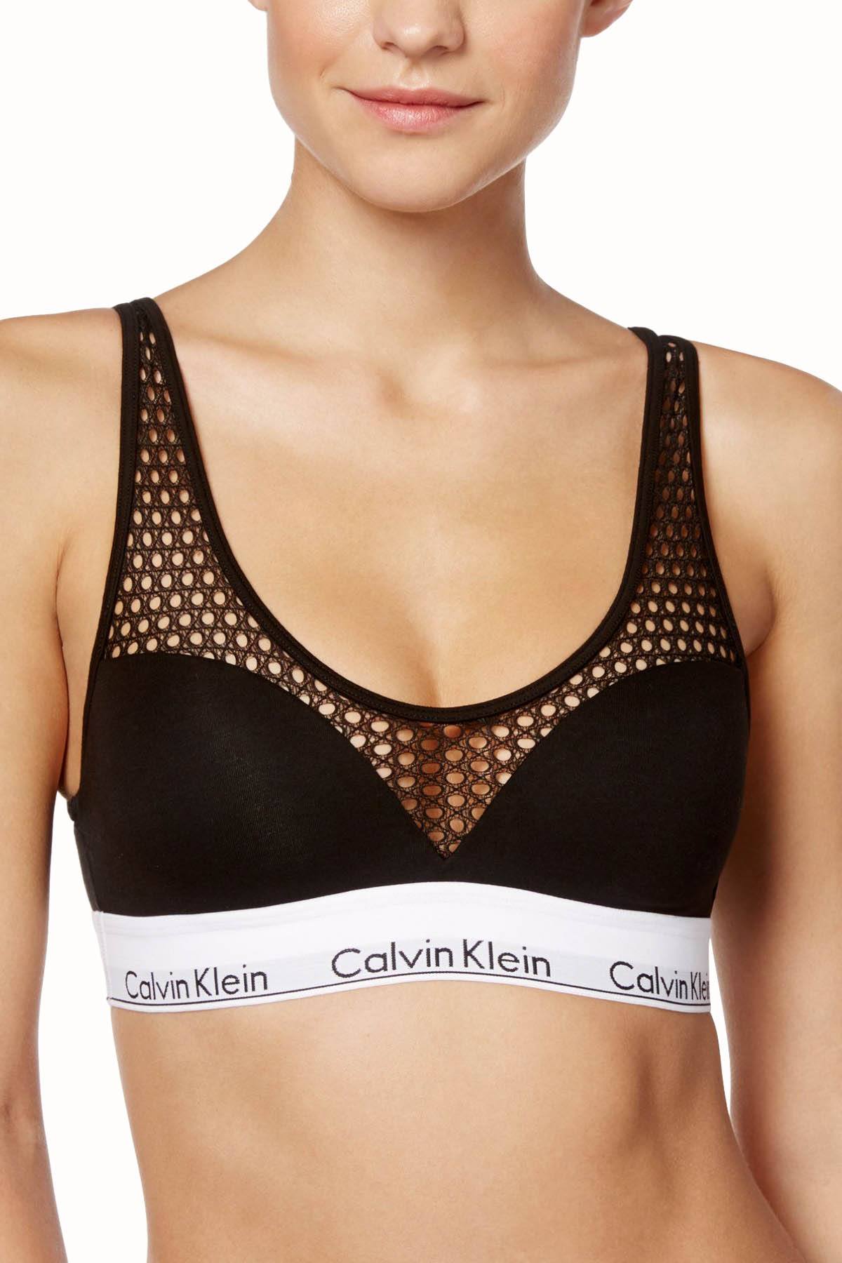 Calvin Klein Black Modern Cotton Push-Up Fishnet Bra