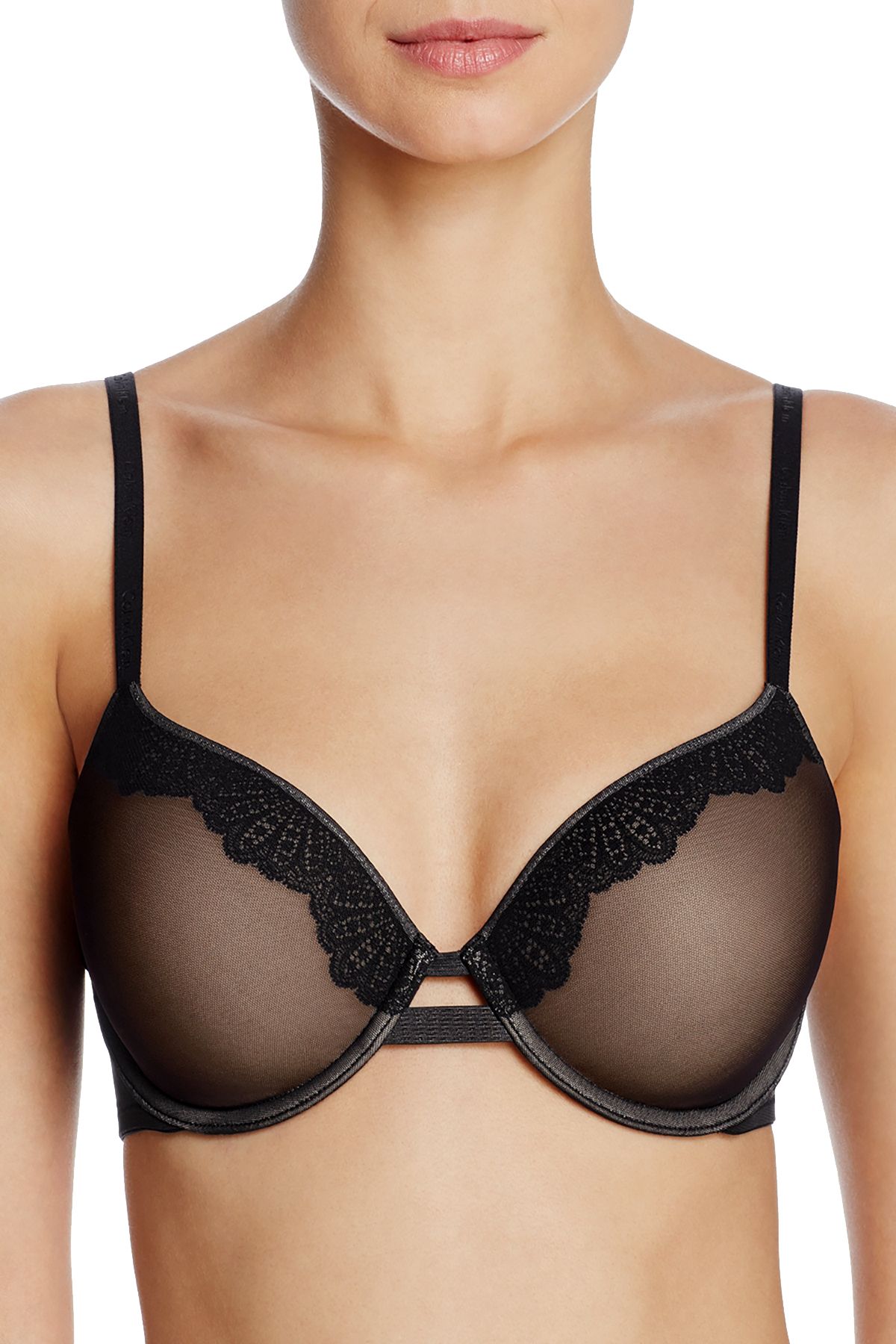 Calvin Klein Black Perfectly-Fit Mesh/Lace Full-Coverage Bra
