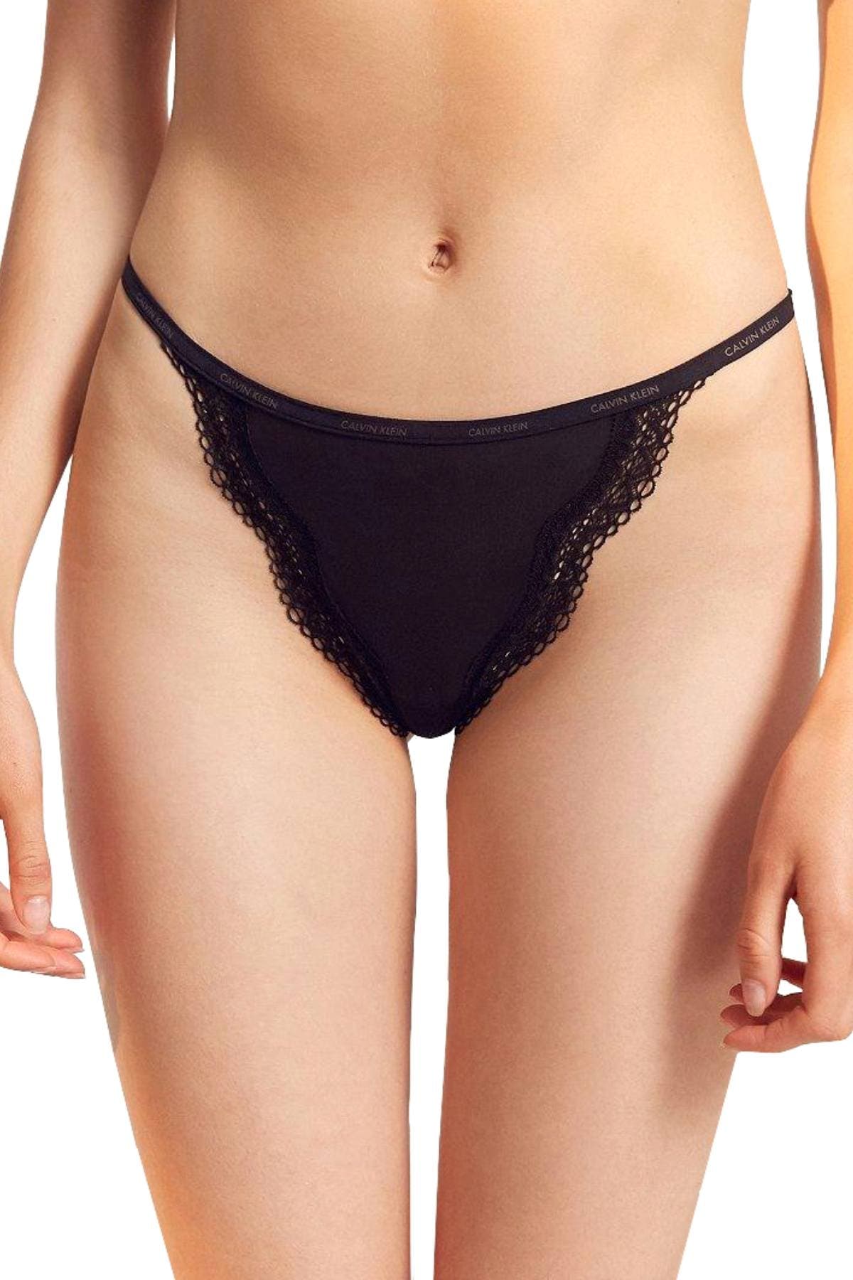 Calvin Klein Black Sheer Marquisette Lace-Trim Thong