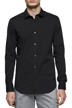 Calvin Klein Black Slim Infinite Fit Stretch Chambray Long Sleeve Shirt thumbnail 1