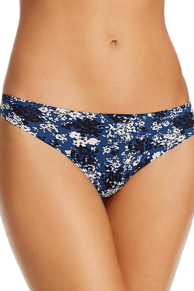 Calvin Klein Blue Floral Print Invisibles Thong