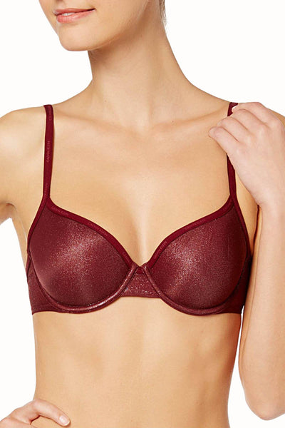 Calvin Klein Brazen-Wine Shimmer/Sheer Marquisette Logo-Trimmed Bra