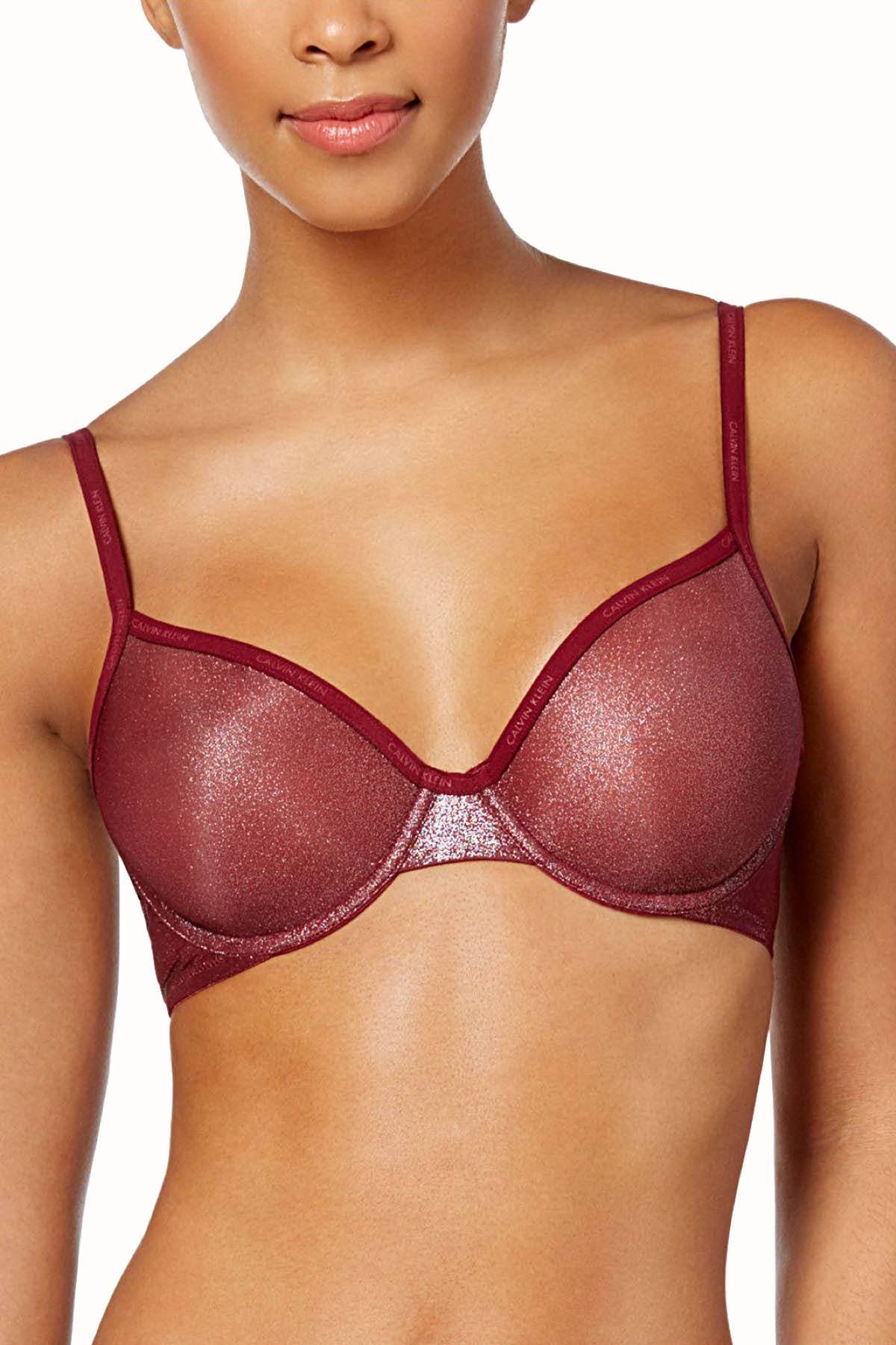 Calvin Klein Brazen-Wine Shimmery/Sheer Marquisette Underwire Demi Bra