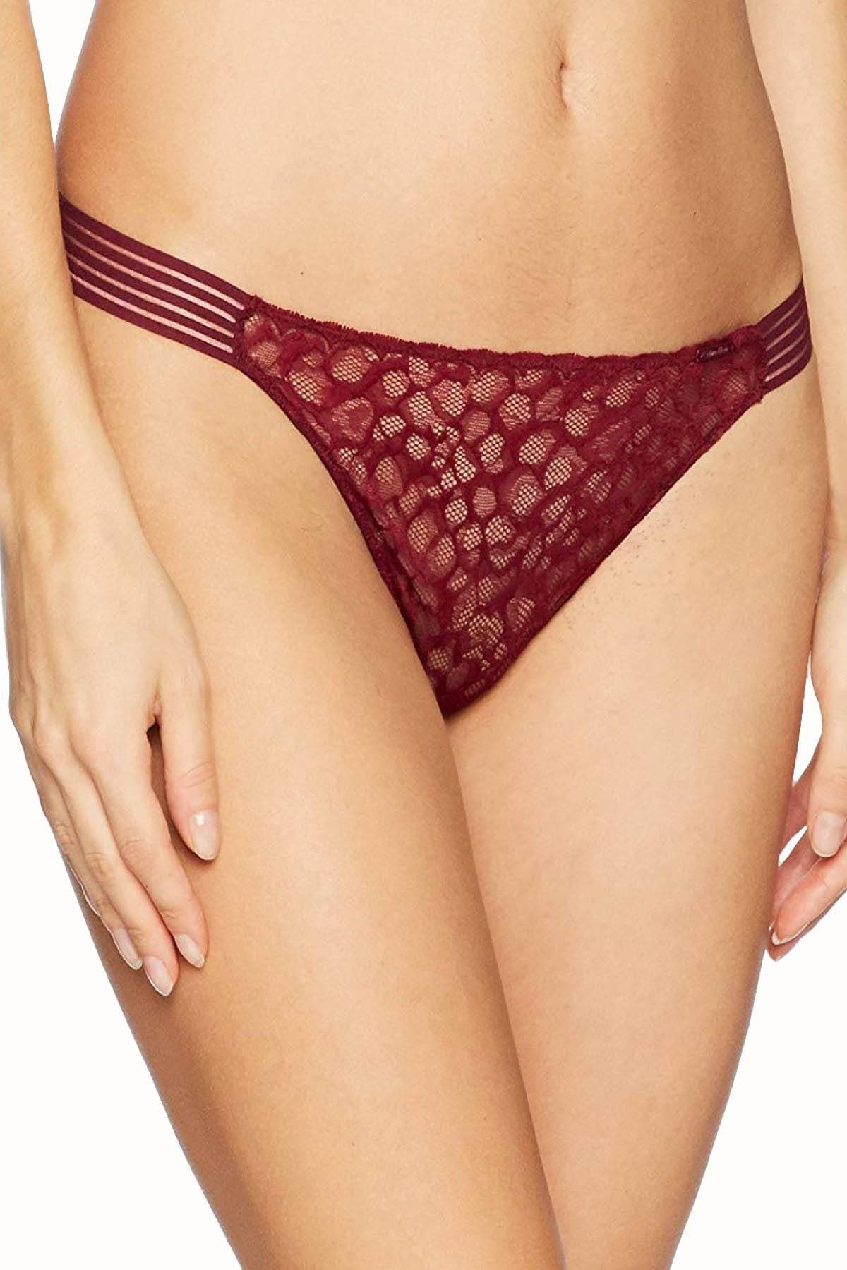Calvin Klein Brazen-Wine Vixen Striped Lace Thong
