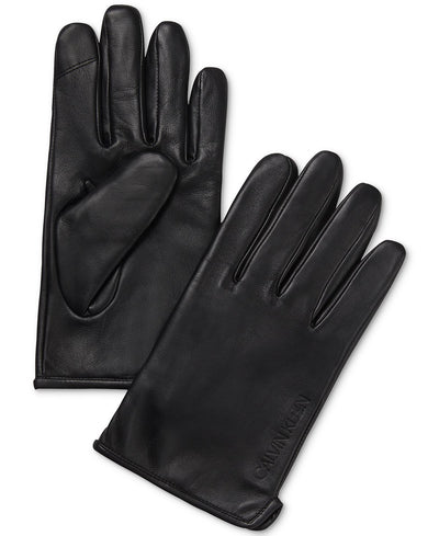 Calvin Klein Classic Leather Fleece-lined Touchscreen Gloves Black