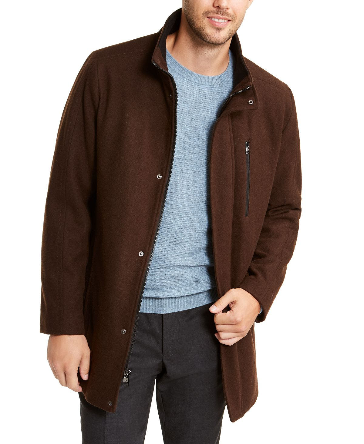 Calvin Klein Classic Wool Overcoat Tobacco