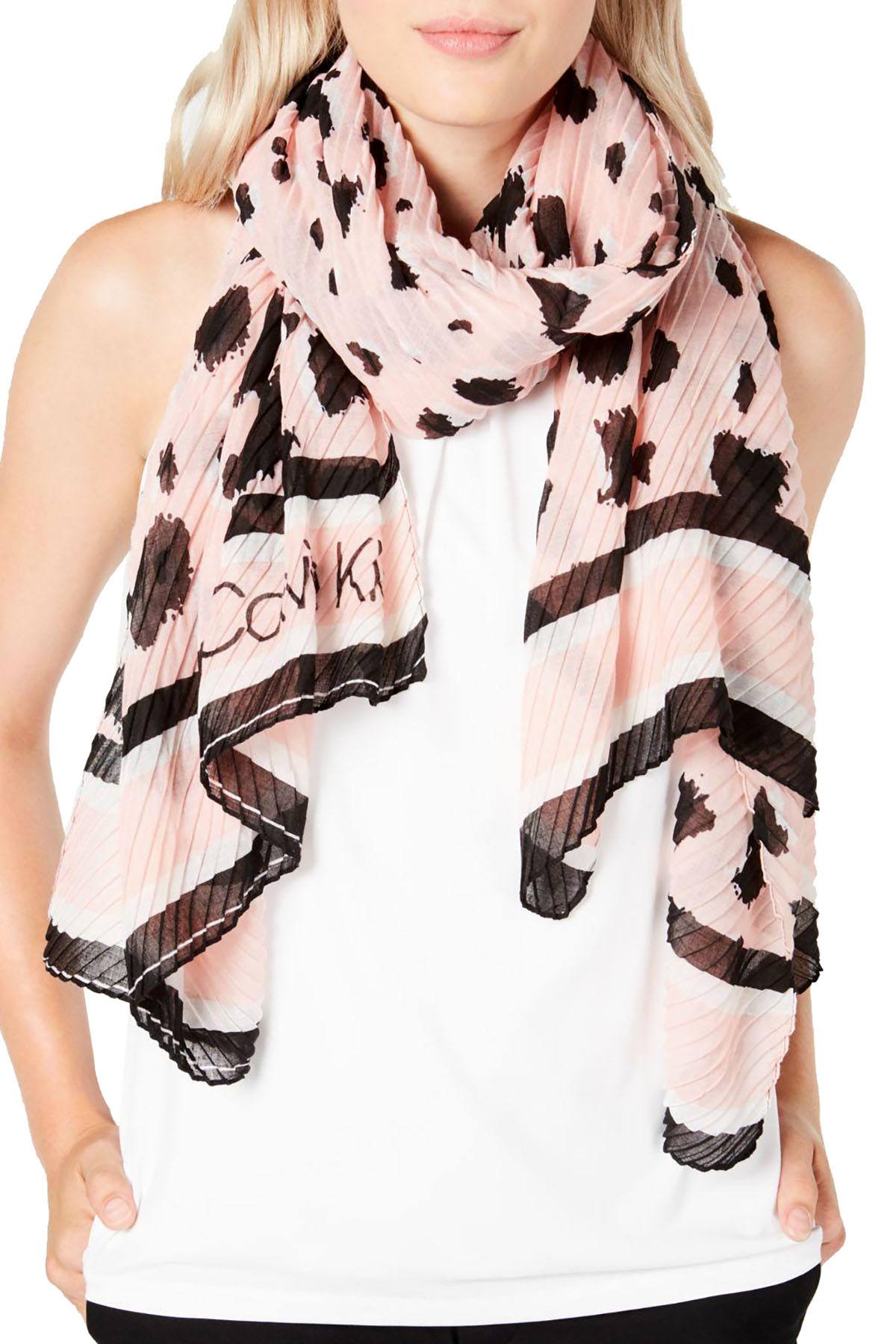 Calvin Klein Clear Pink Leopard Pleated Scarf