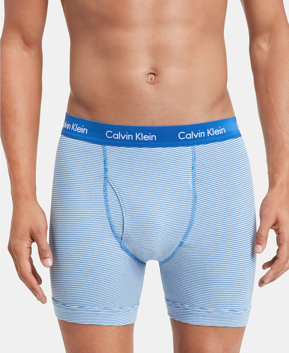 Calvin Klein Cotton Stretch Boxer Briefs 3-pack Blue Stripe/lt Blue/drk Blue
