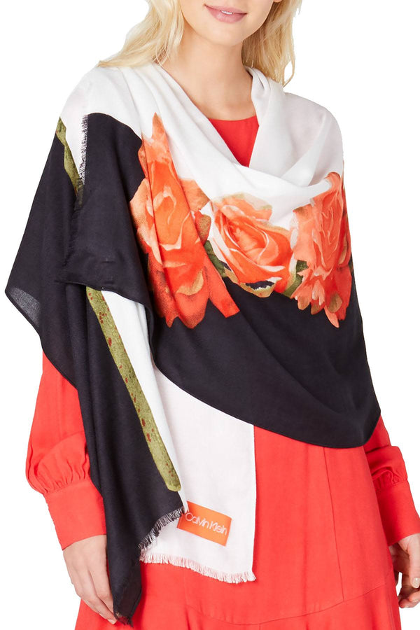 Calvin Klein Eggshell Rose Colorblocked Pashmina