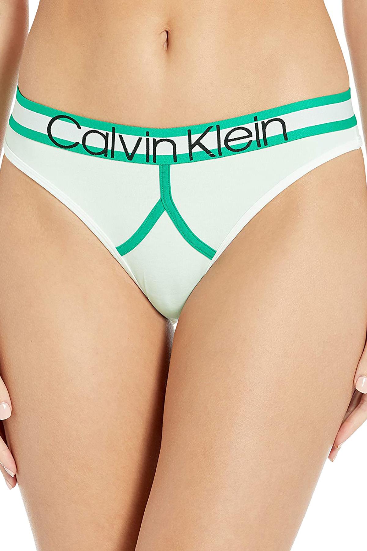 Calvin Klein Elysian Green Cotton Retro Logo Stripe Thong