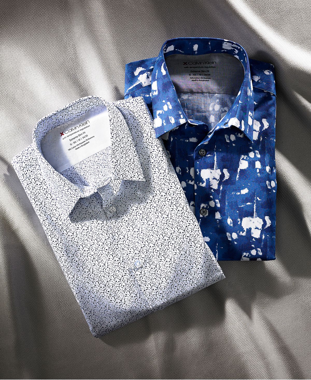 Calvin Klein Extra-slim Fit Temperature Regulation Performance Stretch Print Dress Shirt Night Blue