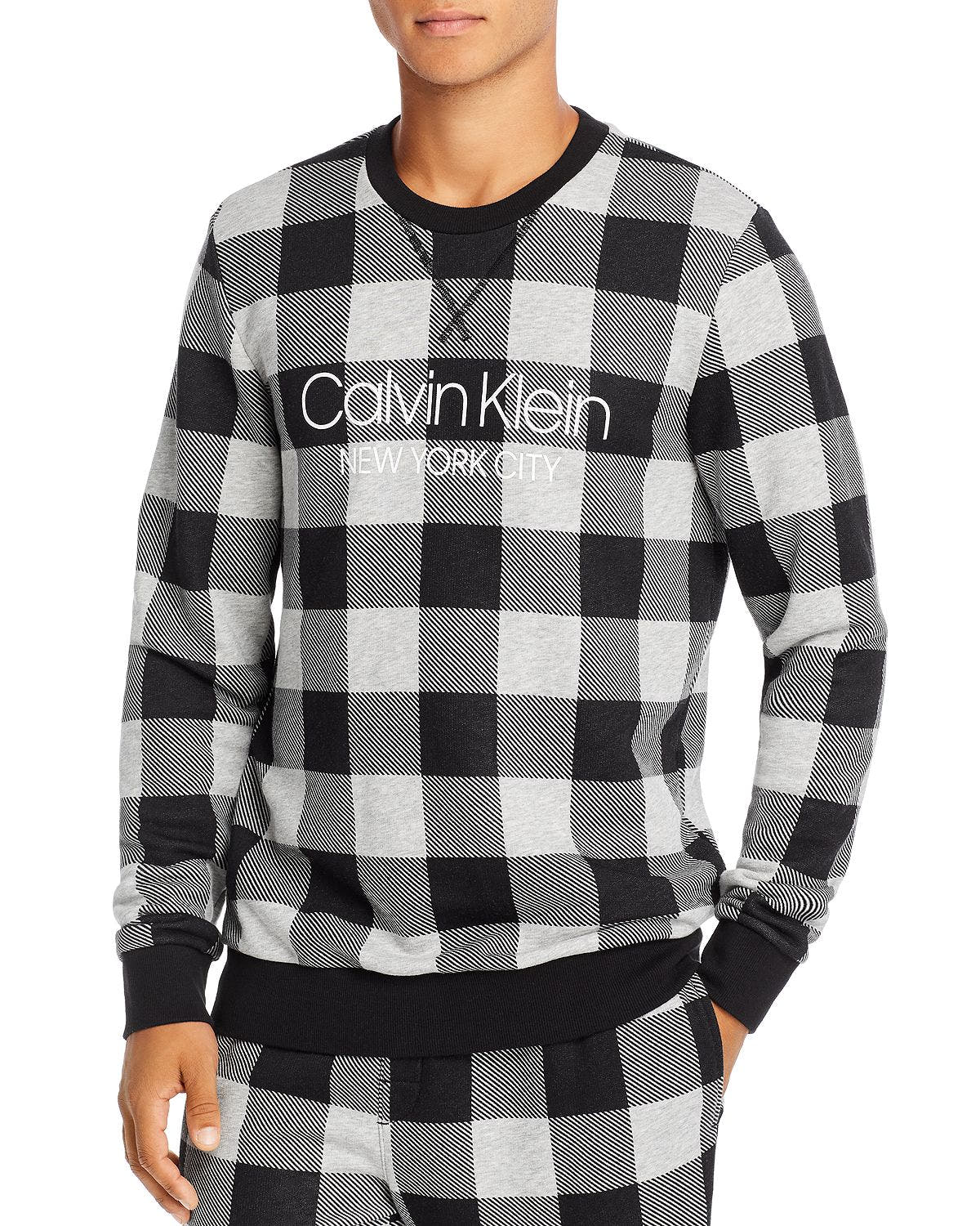 Calvin Klein Gingham Logo Sweatshirt Gray Plaid