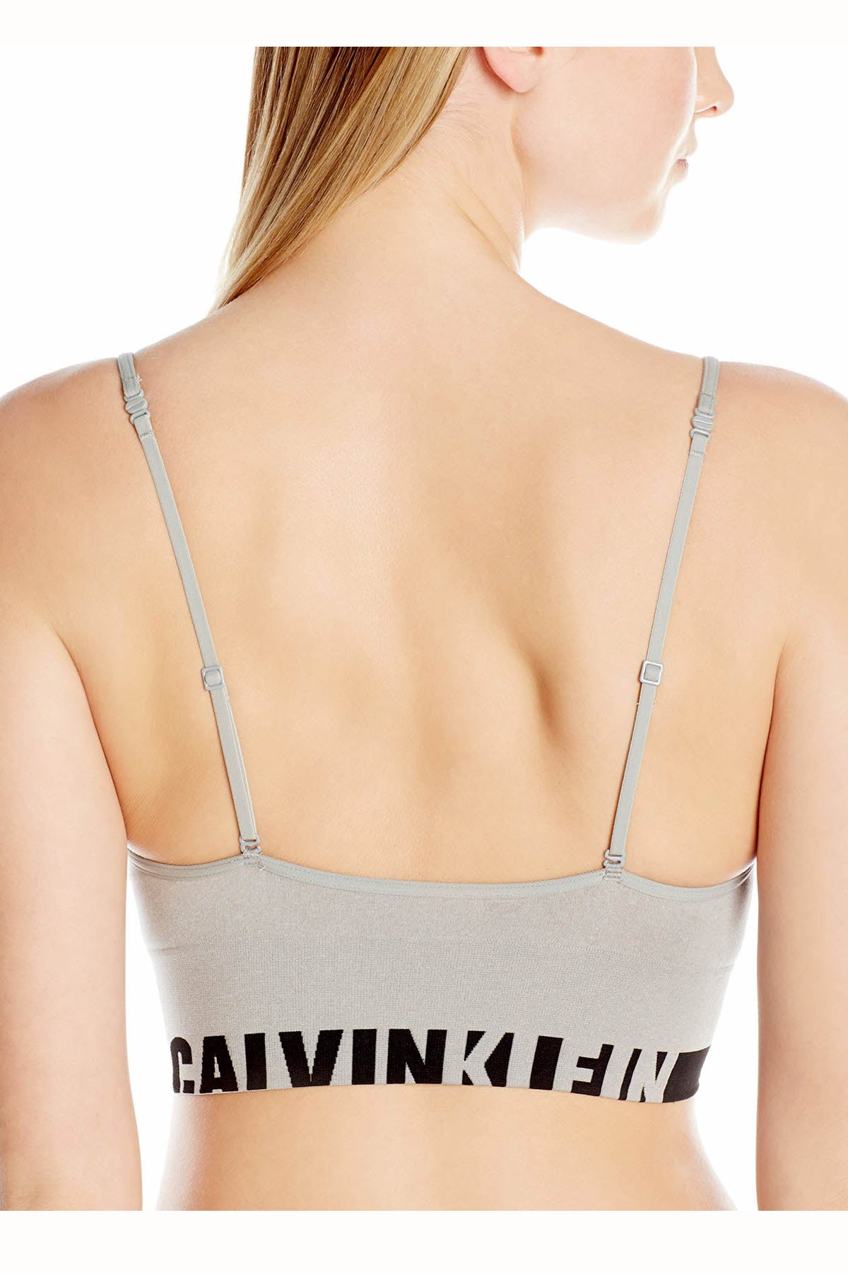 Calvin Klein Heather-Grey/Black Seamless Multi-Way Longline Logo Bralette