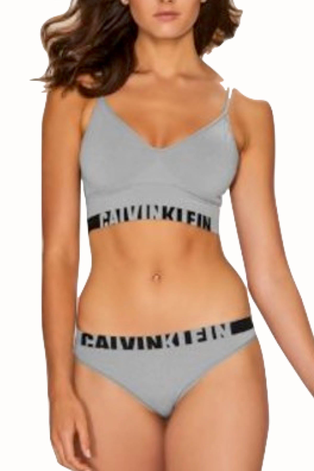 Calvin Klein Heather-Grey/Black Seamless Multi-Way Longline Logo Bralette