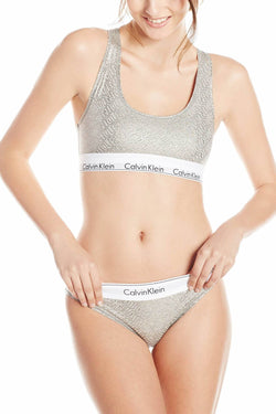 Calvin Klein Heather-Grey Logo Modern Bralette, Bikini & Hair Tie Set thumbnail 1