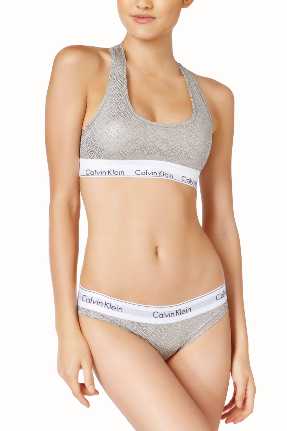 Calvin Klein Heather-Grey Logo Modern Bralette, Bikini & Hair Tie Set