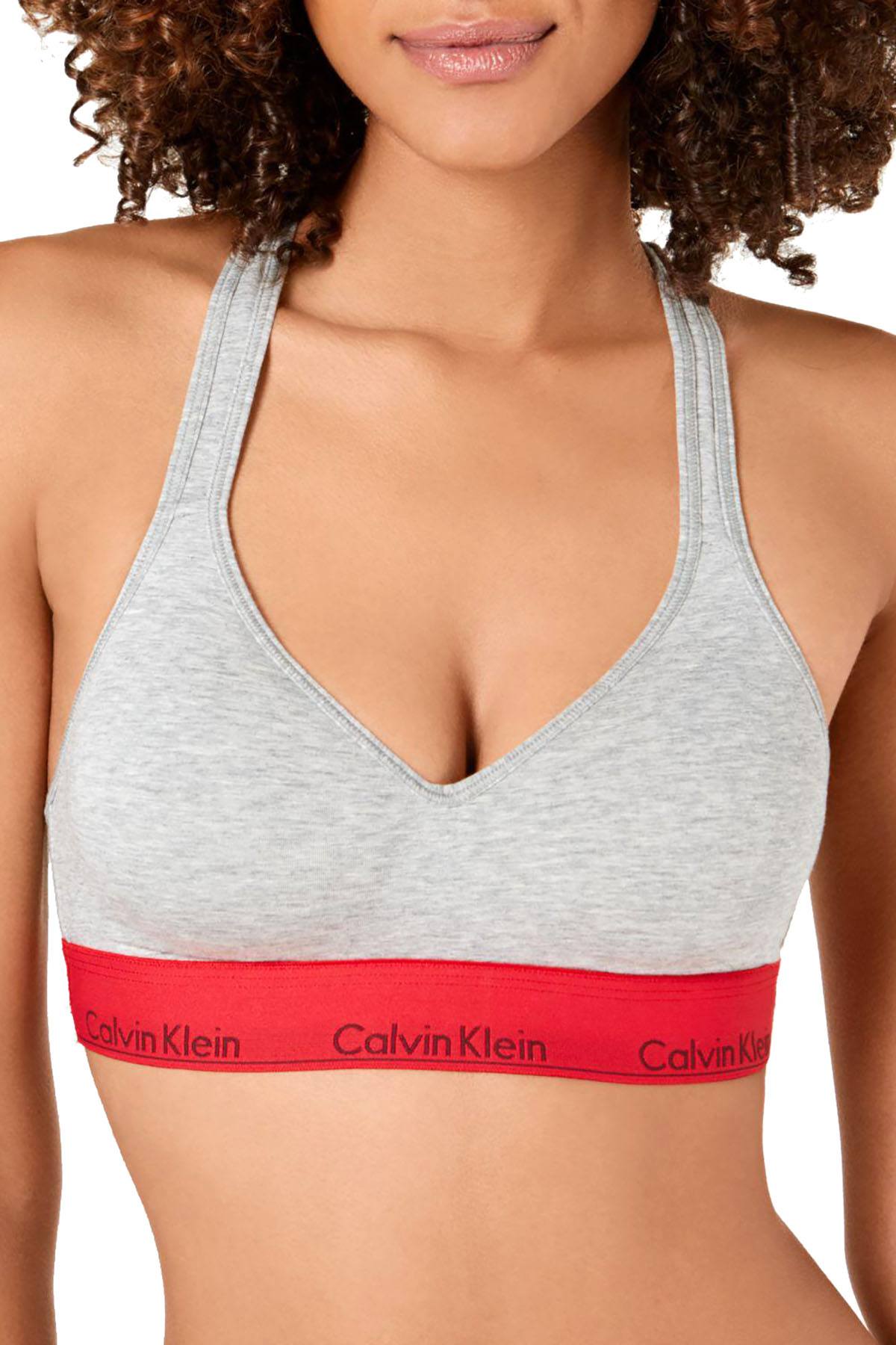 Calvin Klein Heather-Grey/Manic-Red Modern Cotton Padded Bralette
