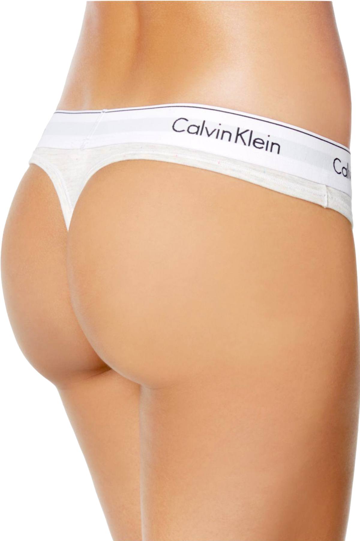 Calvin Klein Heather-Grey Modern-Cotton Logo-Waist Thong