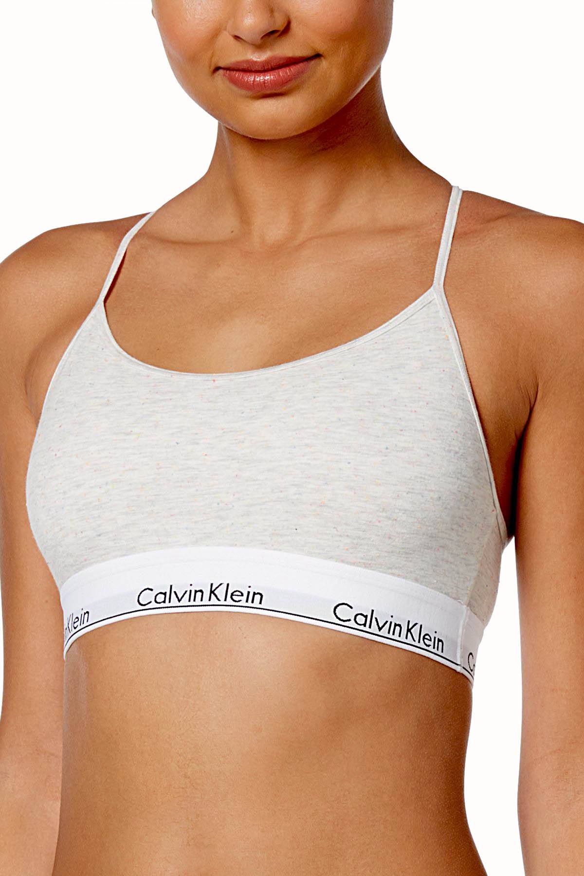 Calvin Klein Heather-Grey/Multi-Speckle Modern Cotton Logo-Band Unlined Bralette