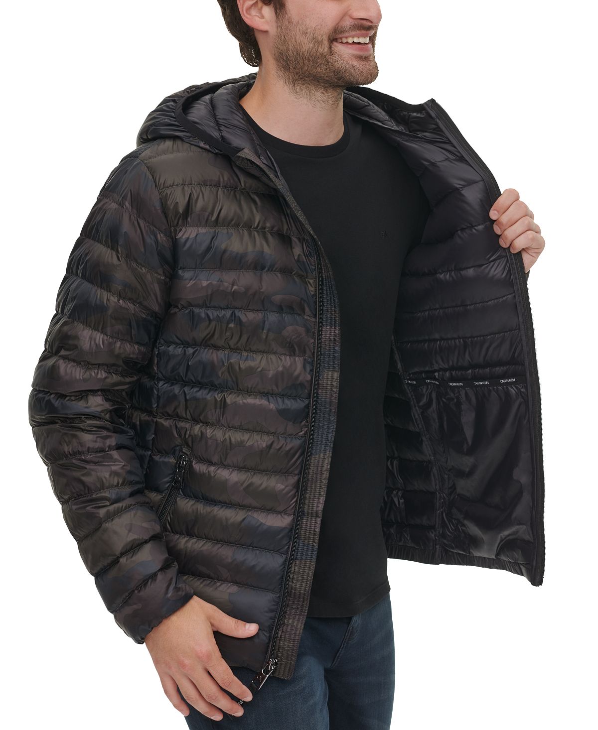 Calvin Klein Hooded Packable Down Jacket Olive Camo