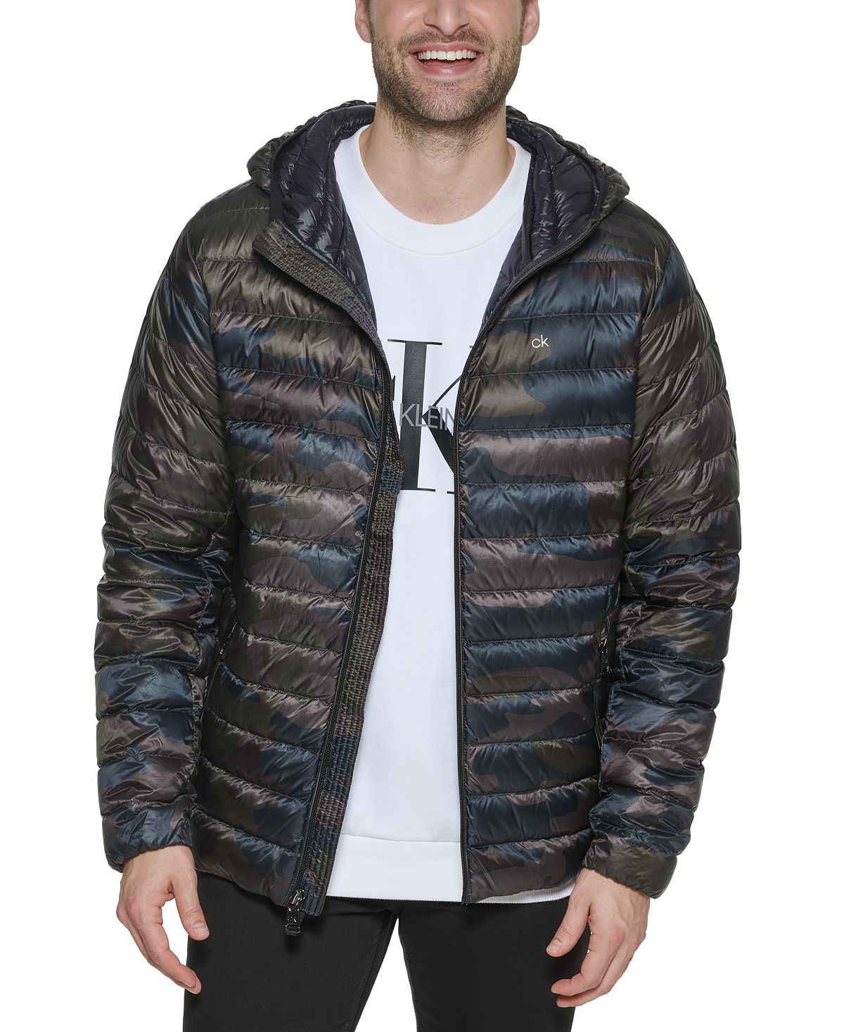 Calvin Klein Hooded Packable Down Jacket Olive Camo